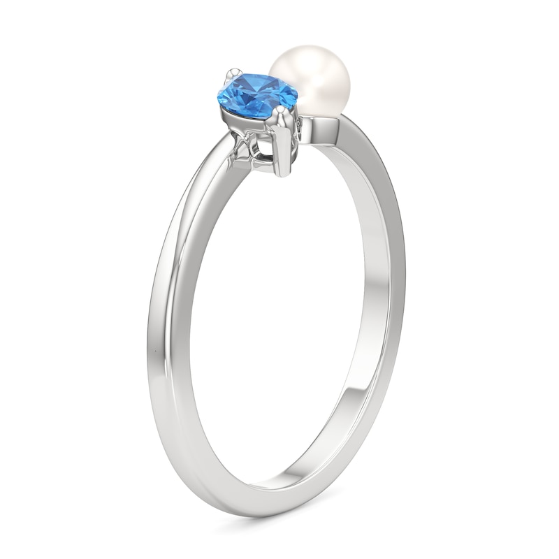 Main Image 2 of Marquise-Cut Swiss Blue Topaz and Freshwater Cultured Pearl Toi et Moi Ring in Sterling Silver