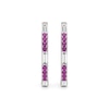 Thumbnail Image 1 of Baguette-Cut White and Pink Lab-Created Sapphire Hoop Earrings in Sterling Silver