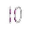 Thumbnail Image 2 of Baguette-Cut White and Pink Lab-Created Sapphire Hoop Earrings in Sterling Silver