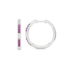 Thumbnail Image 3 of Baguette-Cut White and Pink Lab-Created Sapphire Hoop Earrings in Sterling Silver