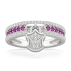 Thumbnail Image 1 of Pink and White Lab-Created Sapphire with 1/10 CT. T.W. Diamond Lock Ring in Sterling Silver
