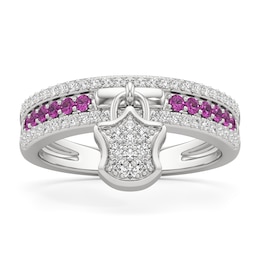 Pink and White Lab-Created Sapphire with 1/10 CT. T.W. Diamond Lock Ring in Sterling Silver
