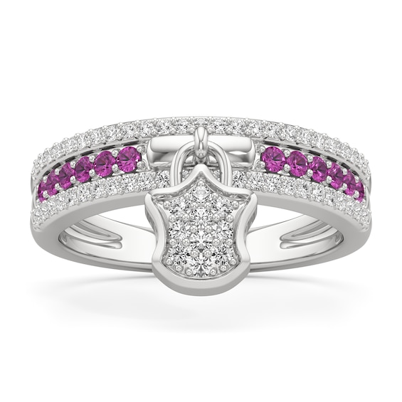 Pink and White Lab-Created Sapphire with 1/10 CT. T.w. Diamond Lock Ring in Sterling Silver
