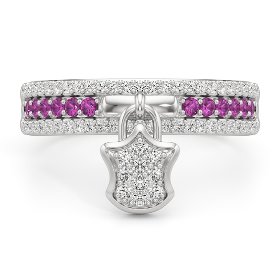 Pink and White Lab-Created Sapphire with 1/10 CT. T.w. Diamond Lock Ring in Sterling Silver