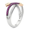 Thumbnail Image 2 of Pink and White Lab-Created Sapphire Arrow Crossover Ring in Sterling Silver and 14K Gold Plate