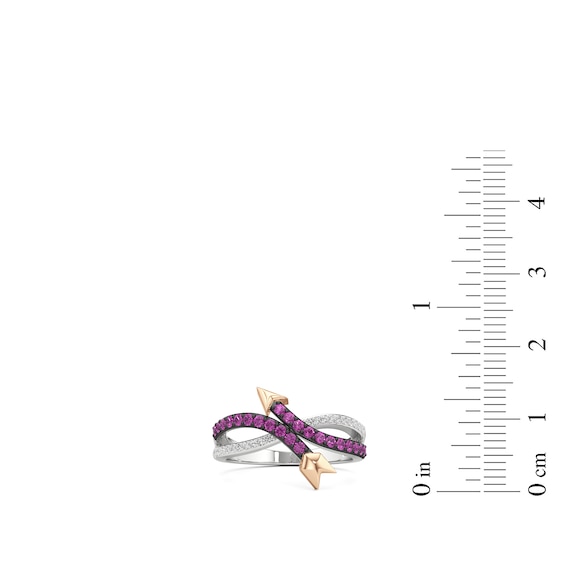 Pink and White Lab-Created Sapphire Arrow Crossover Ring in Sterling Silver and 14K Gold Plate
