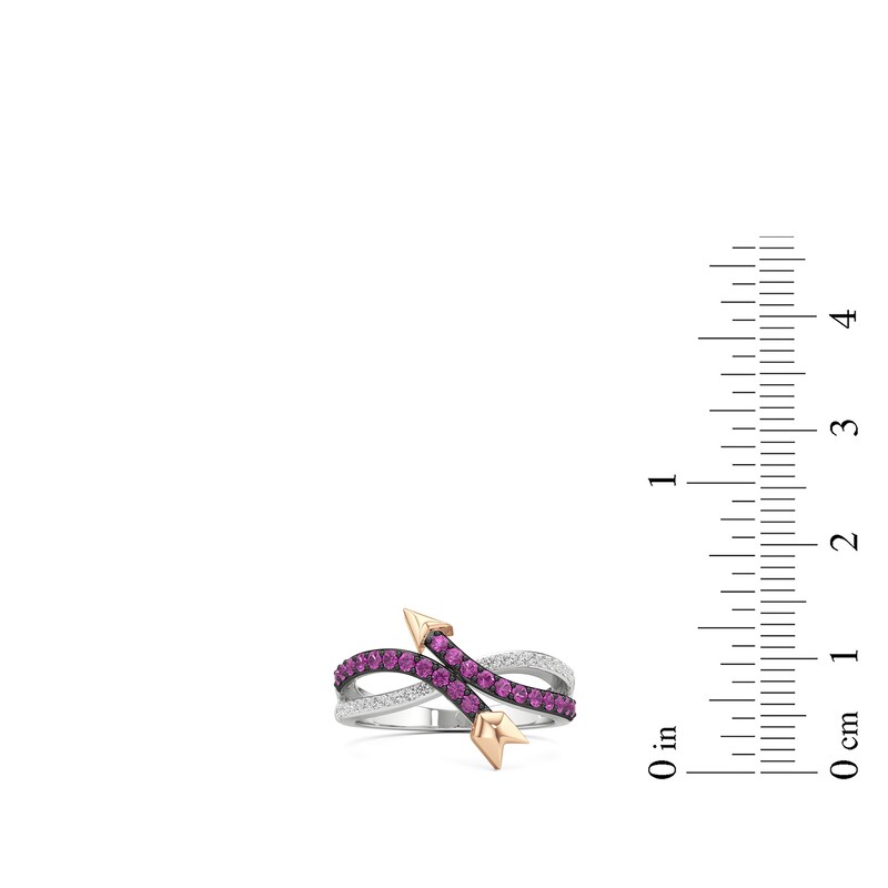 Main Image 3 of Pink and White Lab-Created Sapphire Arrow Crossover Ring in Sterling Silver and 14K Gold Plate