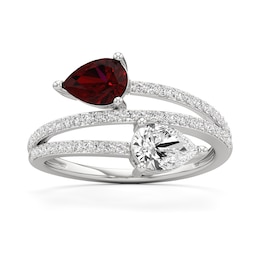 Pear-Shaped Garnet and White Lab-Created Sapphire Bypass Split Shank Ring in Sterling Silver