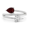 Thumbnail Image 3 of Pear-Shaped Garnet and White Lab-Created Sapphire Bypass Split Shank Ring in Sterling Silver