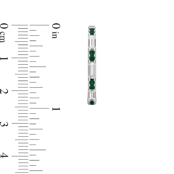 Baguette-Cut White Lab-Created Sapphire and Lab-Created Emerald Alternating Hoop Earrings in Sterling Silver