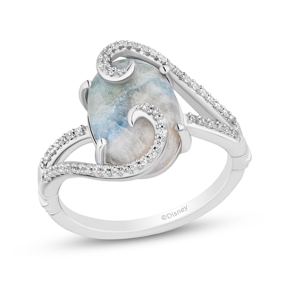 Collector's Edition Enchanted Disney Moana 2 Oval Scheelite and Diamond Bypass Wave Ring in Sterling Silver