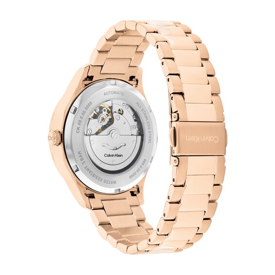 Menâs Calvin Klein Iconic Rose-Tone IP Automatic Watch with Grey Dial (Model: 25300025)