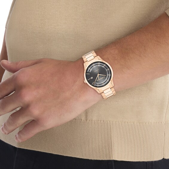 Menâs Calvin Klein Iconic Rose-Tone IP Automatic Watch with Grey Dial (Model: 25300025)