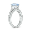 Thumbnail Image 2 of Oval Aquamarine and White Lab-Created Sapphire Collar Bridal Set in 10K White Gold