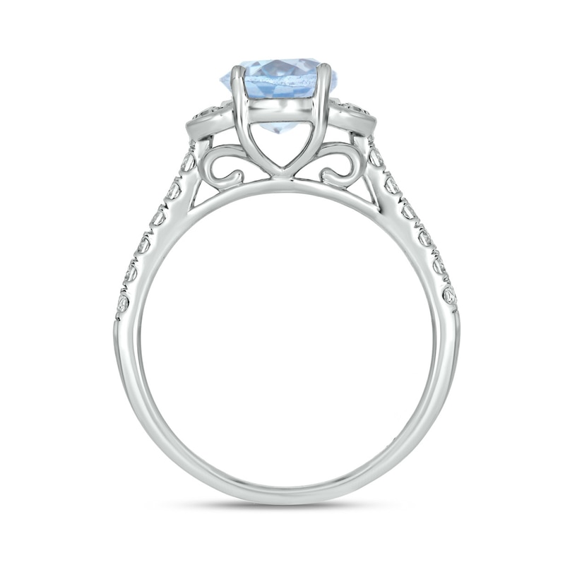 Main Image 3 of Oval Aquamarine and White Lab-Created Sapphire Collar Bridal Set in 10K White Gold
