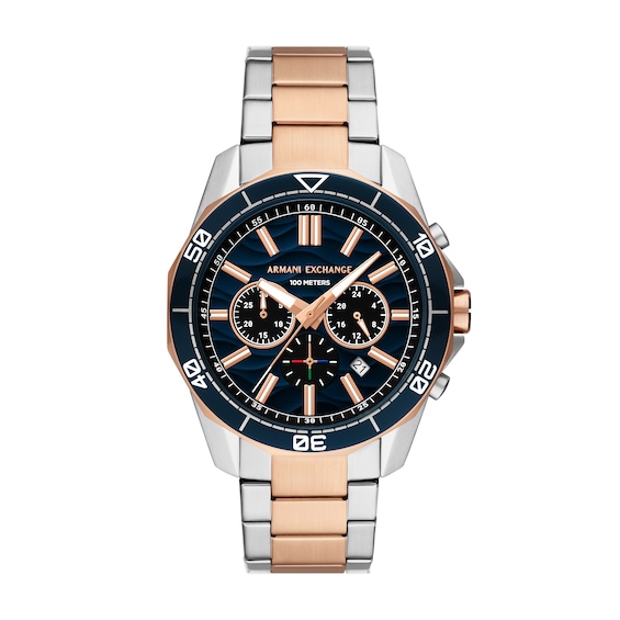 Menâs Armani Exchange Two-Tone IP Chronograph Watch with Textured Blue Dial (Model: Ax1965)