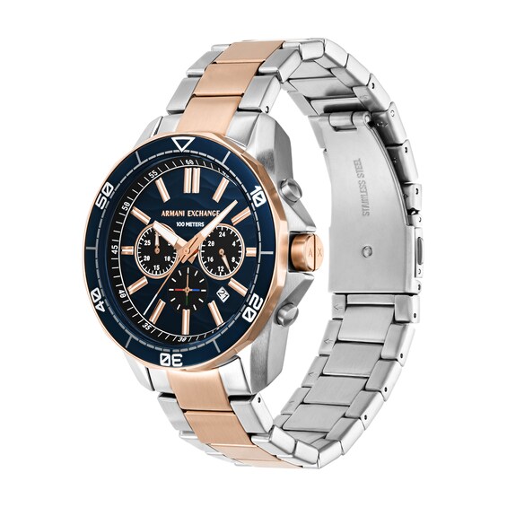 Menâs Armani Exchange Two-Tone IP Chronograph Watch with Textured Blue Dial (Model: Ax1965)