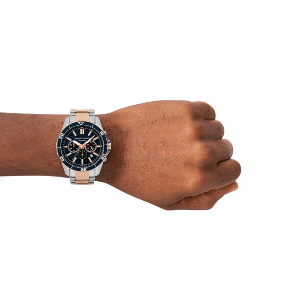 Menâs Armani Exchange Two-Tone IP Chronograph Watch with Textured Blue Dial (Model: Ax1965)