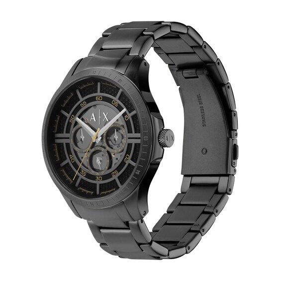 Menâs Armani Exchange Black IP Chronograph Watch with Black Skeleton Dial (Model: Ax2460)
