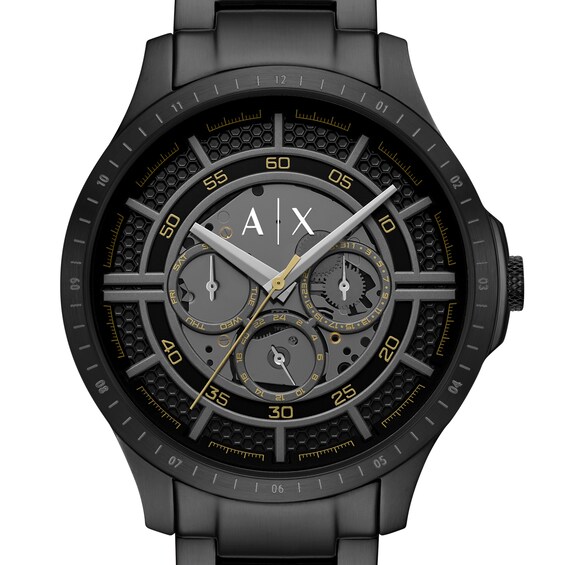 Menâs Armani Exchange Black IP Chronograph Watch with Black Skeleton Dial (Model: Ax2460)