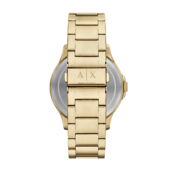 Menâs Armani Exchange Gold-Tone IP Chronograph Watch with Black Skeleton Dial (Model: Ax2461)