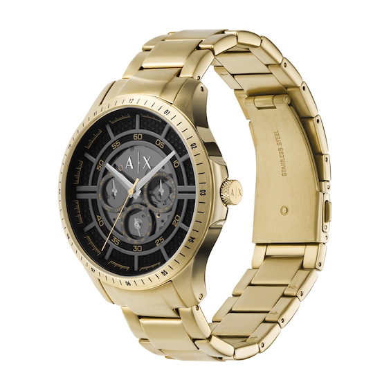 Menâs Armani Exchange Gold-Tone IP Chronograph Watch with Black Skeleton Dial (Model: Ax2461)