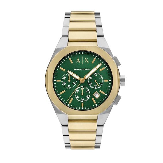 Menâs Armani Exchange Two-Tone IP Chronograph Watch with Green Dial (Model: Ax4184)