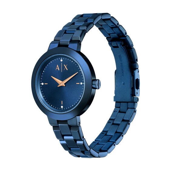 Ladiesâ Armani Exchange Crystal Accent Blue IP Watch with Blue Dial (Model: Ax5175)