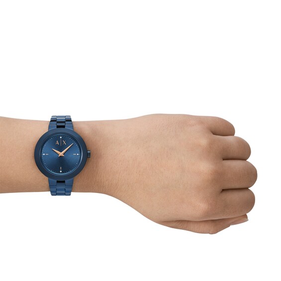 Ladiesâ Armani Exchange Crystal Accent Blue IP Watch with Blue Dial (Model: Ax5175)