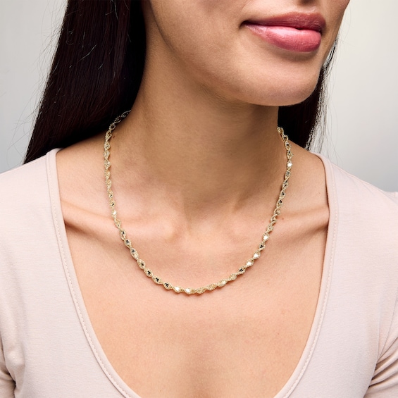 4.5mm Popcorn Mirror Twist Chain Necklace in Solid 10K Gold