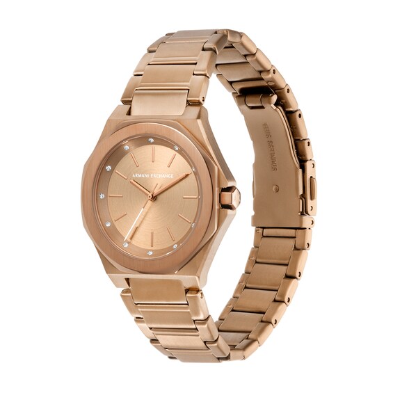 Ladiesâ Armani Exchange Crystal Accent Rose-Tone IP Watch with Rose-Tone Dial (Model: Ax4616)