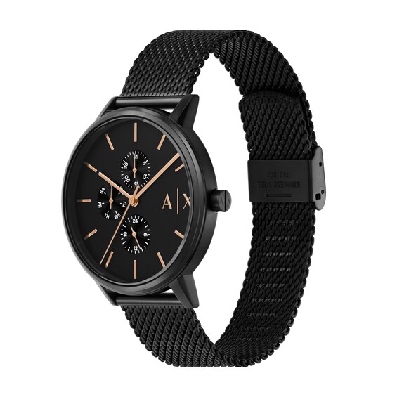 Menâs Armani Exchange Black IP Chronograph Mesh Watch and Box Chain Necklace Box Set (Model: Ax7162Set)