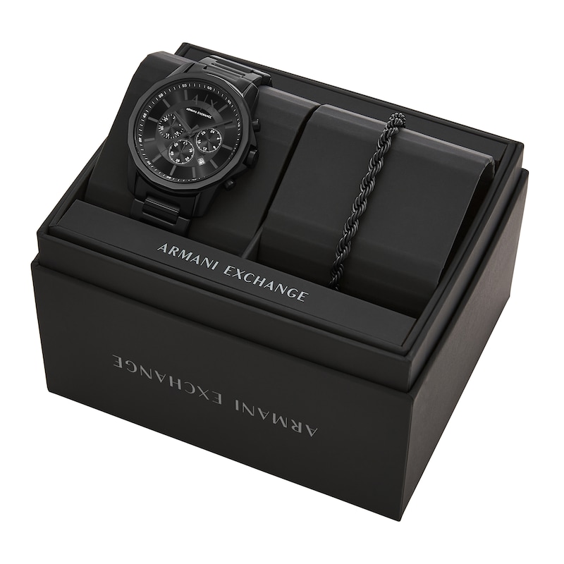 Main Image 4 of Men’s Armani Exchange Banks Black IP Chronograph Watch and Rope Chain Bracelet Box Set (Model: AX7163SET)