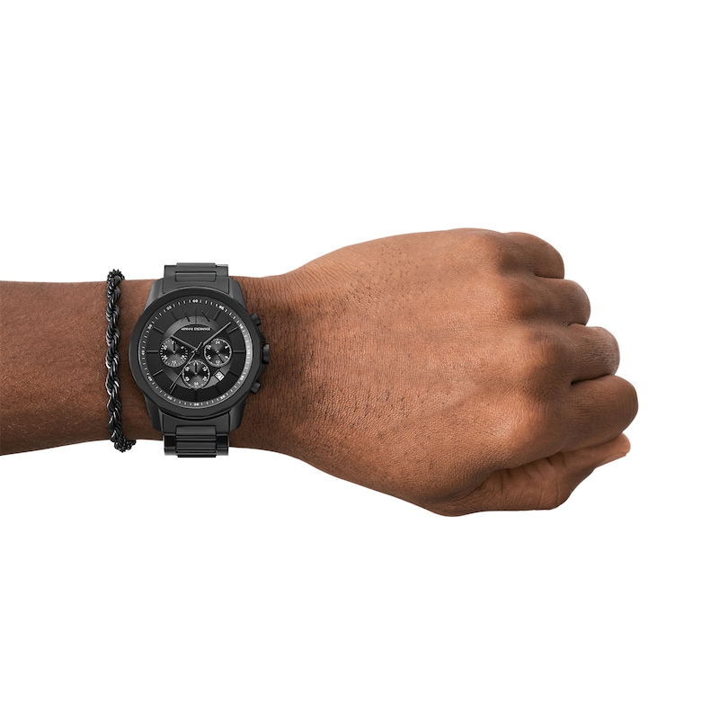 Main Image 6 of Men’s Armani Exchange Banks Black IP Chronograph Watch and Rope Chain Bracelet Box Set (Model: AX7163SET)