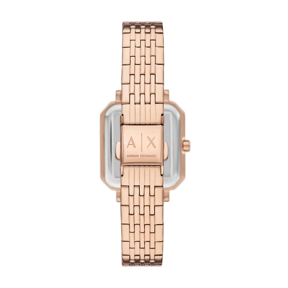 Ladiesâ Armani Exchange Rose-Tone IP Square Watch and Heart Bracelet Box Set (Model: Ax7164Set)