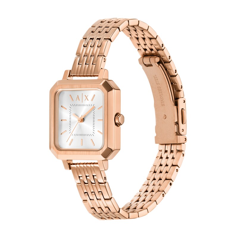 Main Image 5 of Ladies’ Armani Exchange  Rose-Tone IP Square Watch and Heart Bracelet Box Set (Model: AX7164SET)