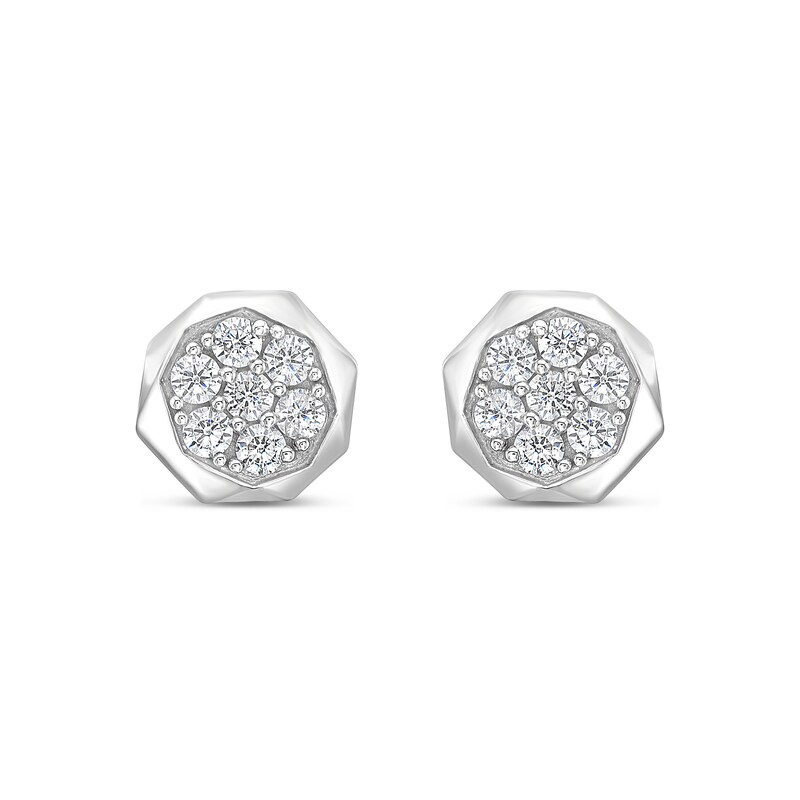 Main Image 1 of 1/2 CT. T.W. Certified Lab-Grown Multi-Diamond Geometric Frame Stud Earrings in 10K White Gold (F/SI2)