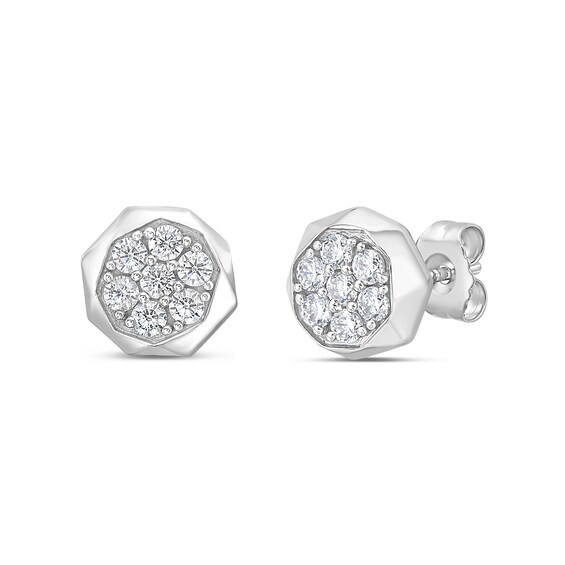 1/2 CT. T.w. Certified Lab-Grown Multi-Diamond Geometric Frame Stud Earrings in 10K White Gold (F/Si2)