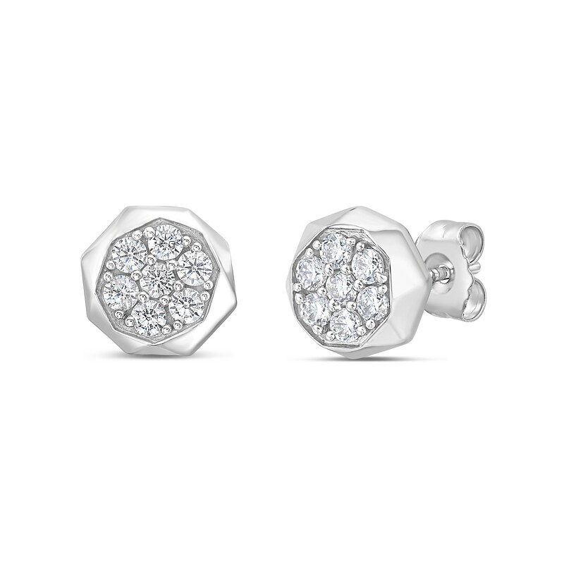 Main Image 3 of 1/2 CT. T.W. Certified Lab-Grown Multi-Diamond Geometric Frame Stud Earrings in 10K White Gold (F/SI2)