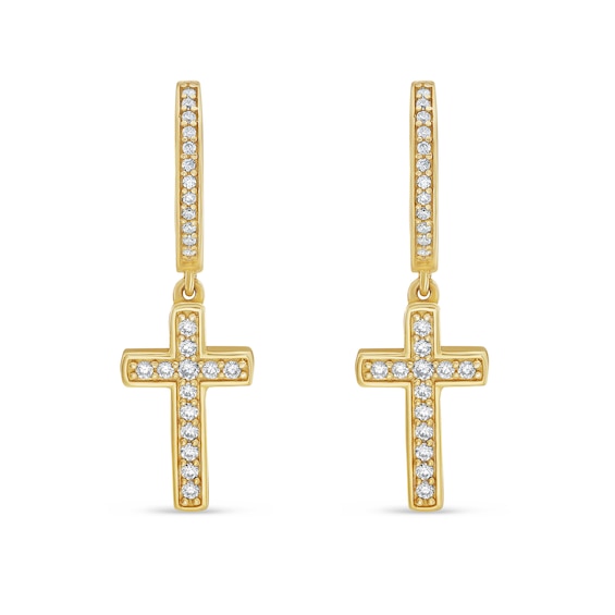 1/3 CT. T.w. Diamond Cross Hoop Drop Earrings in 10K Gold