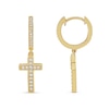 Thumbnail Image 2 of 1/3 CT. T.W. Diamond Cross Hoop Drop Earrings in 10K Gold