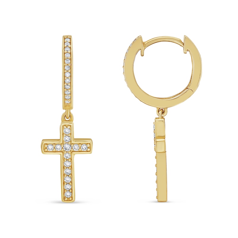 Main Image 2 of 1/3 CT. T.W. Diamond Cross Hoop Drop Earrings in 10K Gold