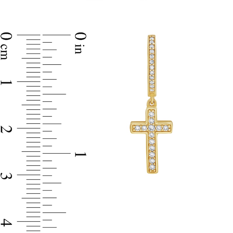 Main Image 4 of 1/3 CT. T.W. Diamond Cross Hoop Drop Earrings in 10K Gold