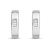 Thumbnail Image 1 of 1/10 CT. T.W. Baguette-Cut Diamond Three Stone Huggie Hoop Earrings in 10K White Gold
