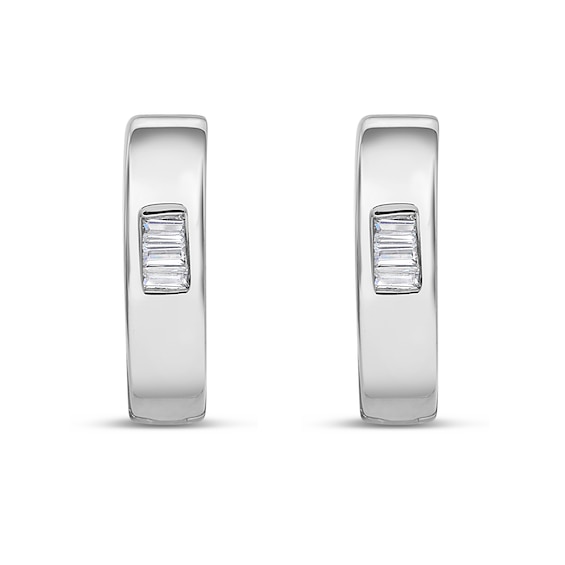 1/10 CT. T.w. Baguette-Cut Diamond Three Stone Huggie Hoop Earrings in 10K White Gold