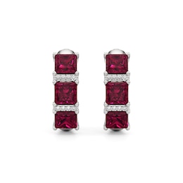 5.0mm Princess-Cut Lab-Created Ruby and White Lab-Created Sapphire Huggie Hoop Earrings in Sterling Silver