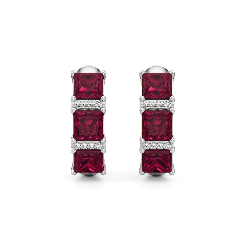 Main Image 1 of 5.0mm Princess-Cut Lab-Created Ruby and White Lab-Created Sapphire Huggie Hoop Earrings in Sterling Silver