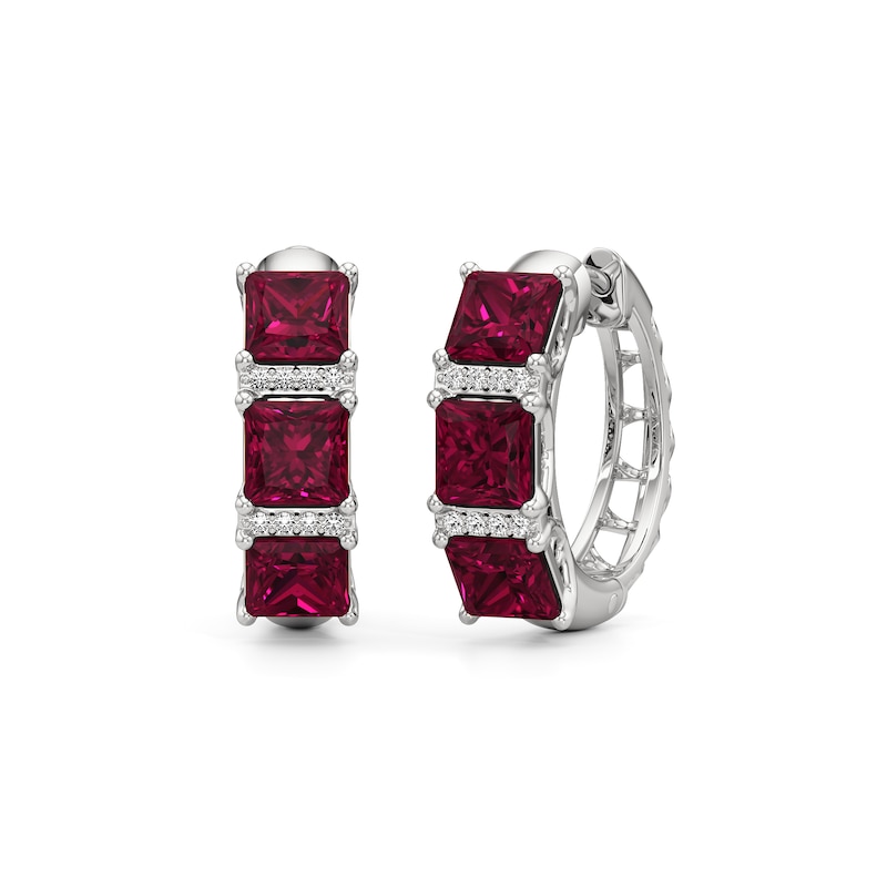 Main Image 2 of 5.0mm Princess-Cut Lab-Created Ruby and White Lab-Created Sapphire Huggie Hoop Earrings in Sterling Silver