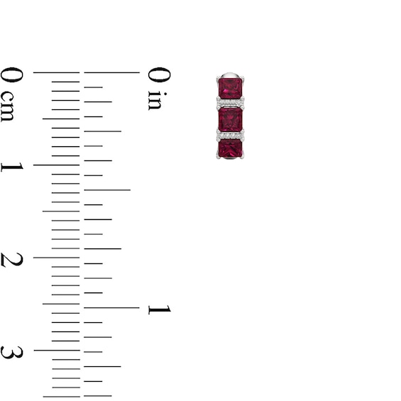 5.0mm Princess-Cut Lab-Created Ruby and White Lab-Created Sapphire Huggie Hoop Earrings in Sterling Silver