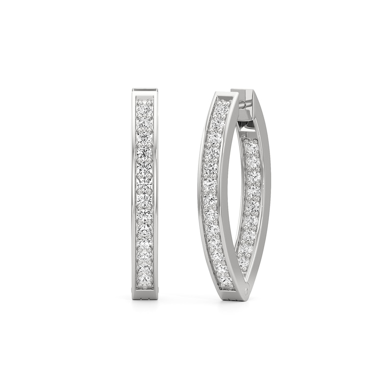 Main Image 2 of White Lab-Created Sapphire Hoop Earrings in Sterling Silver
